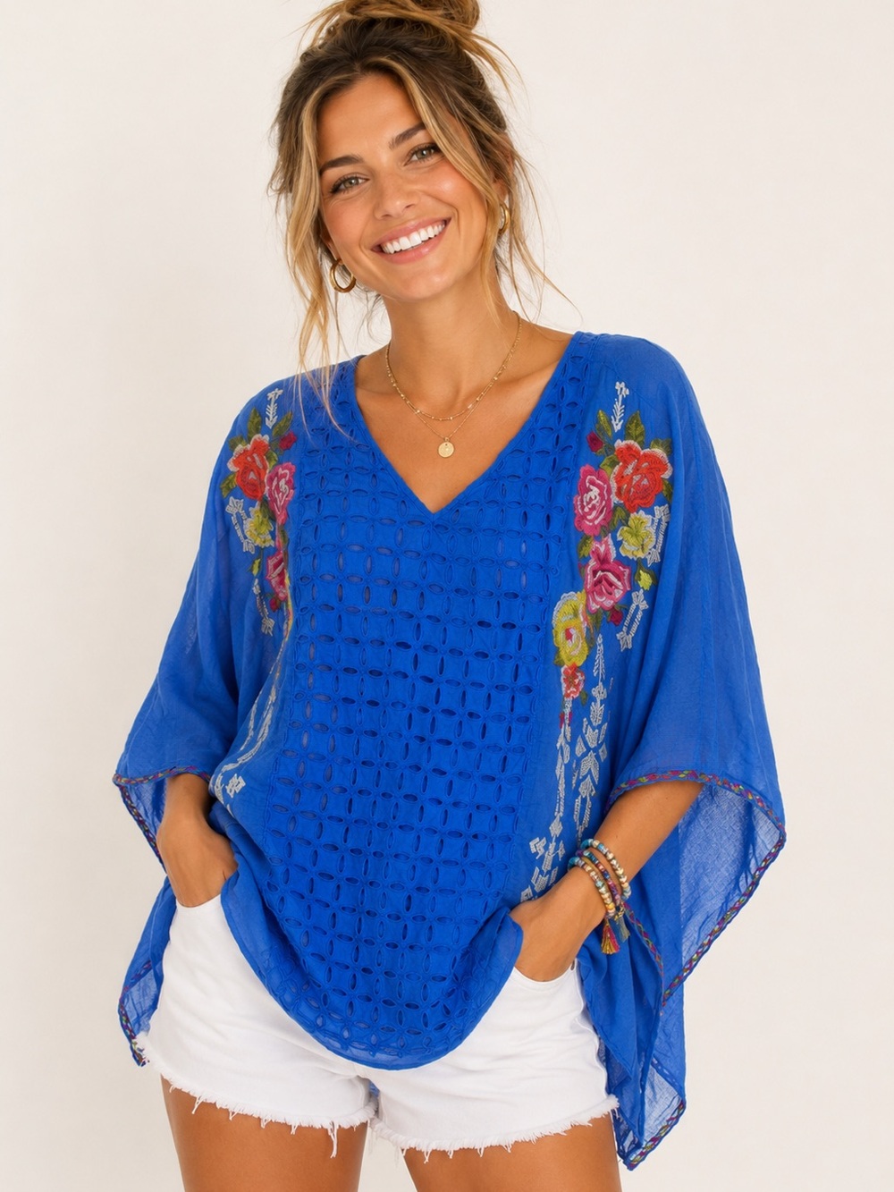 Johnny Was Sea Blue Embroidered Tunic 🌊 ☀️
